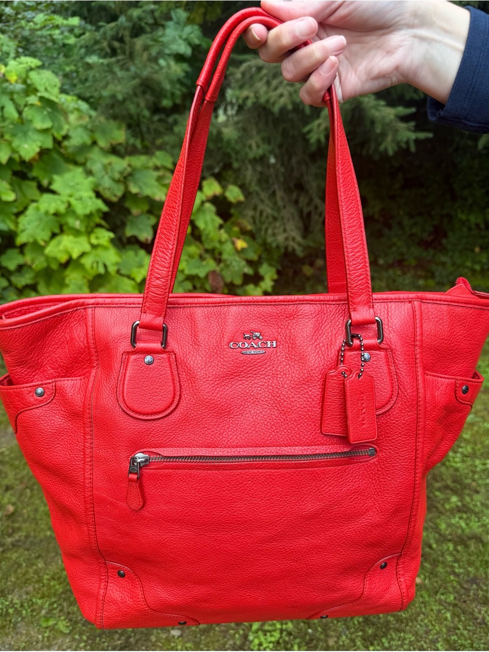 Coach F34038 Mickie cardinal pebbled leather Tote Bag double handle tote bag